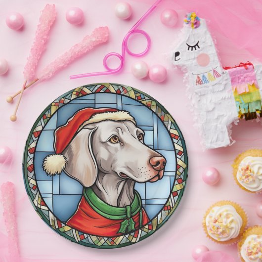 Weimaraner Glas in lood Kerst Papieren Bordje (Feest)