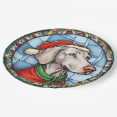 Weimaraner Glas in lood Kerst Papieren Bordje (Gekanteld)