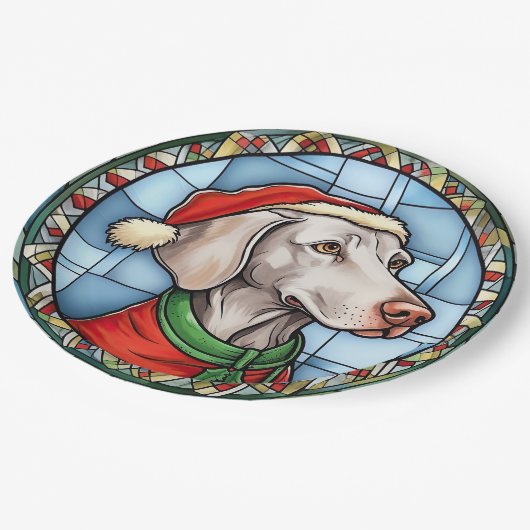 Weimaraner Glas in lood Kerst Papieren Bordje (Gekanteld)