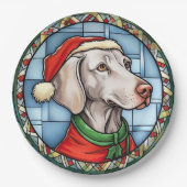 Weimaraner Glas in lood Kerst Papieren Bordje (Voorkant)