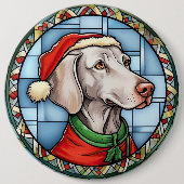 Weimaraner Glas in lood Kerst Ronde Button 6,0 Cm (Voorkant)