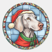 Weimaraner Glas in lood Kerst Ronde Sticker (Voorkant)