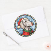 Weimaraner Glas in lood Kerst Ronde Sticker (Envelop)