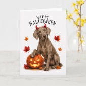 Weimaraner Halloween DuivelsHond Kaart (Gele Bloem)