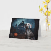Weimaraner Halloween Griezelen Kaart (Gele Bloem)