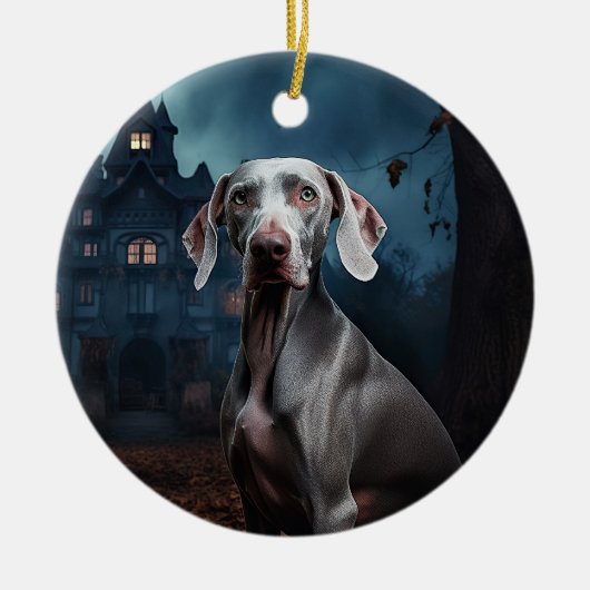 Weimaraner Halloween Griezelen Keramisch Ornament (Voorkant)