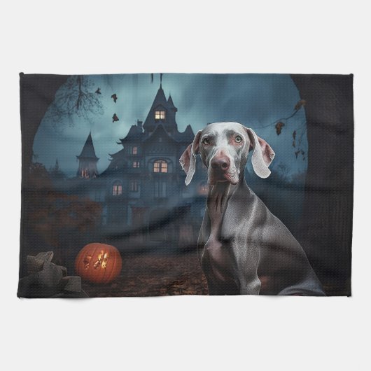 Weimaraner Halloween Griezelen Theedoek (Horizontaal)