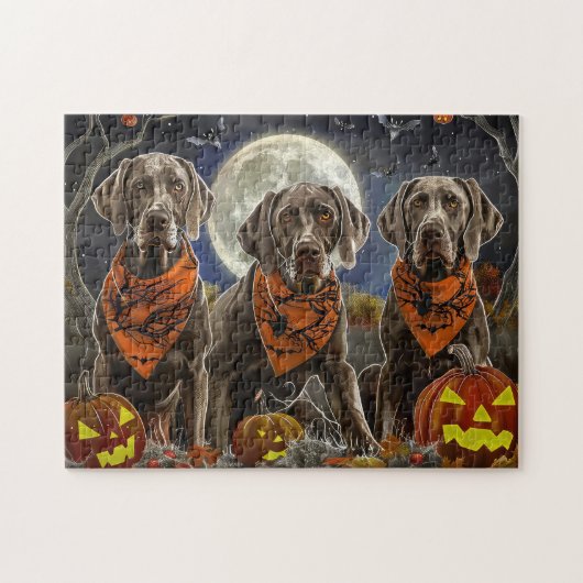 Weimaraner Halloween Griezelig Legpuzzel (Horizontaal)