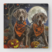 Weimaraner Halloween Griezelig Vierkante Klok (Voorkant)