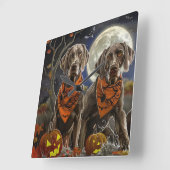 Weimaraner Halloween Griezelig Vierkante Klok (Hoek)