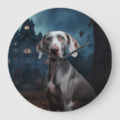 Weimaraner Halloween Scary Grote Klok (Voorkant)