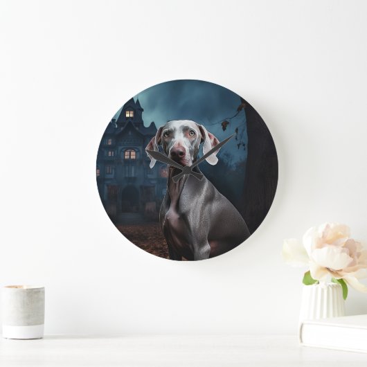 Weimaraner Halloween Scary Grote Klok (Huis)