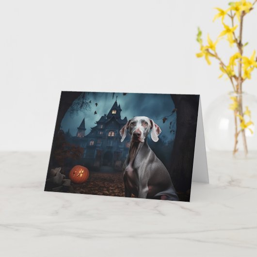 Weimaraner Halloween Scary Kaart (Gele Bloem)