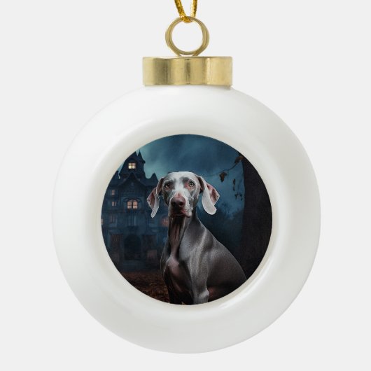 Weimaraner Halloween Scary Keramische Bal Ornament (Voorkant)