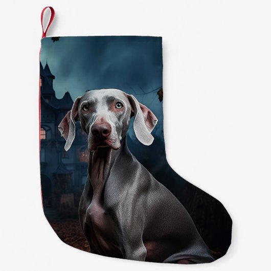 Weimaraner Halloween Scary Kleine Kerstsok (Voorkant)