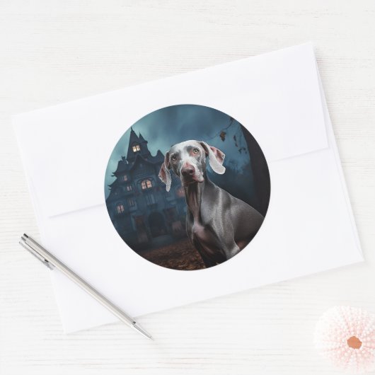 Weimaraner Halloween Scary Ronde Sticker (Envelop)