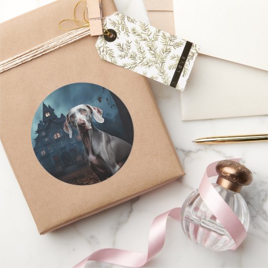 Weimaraner Halloween Scary Ronde Sticker (Geschenken)