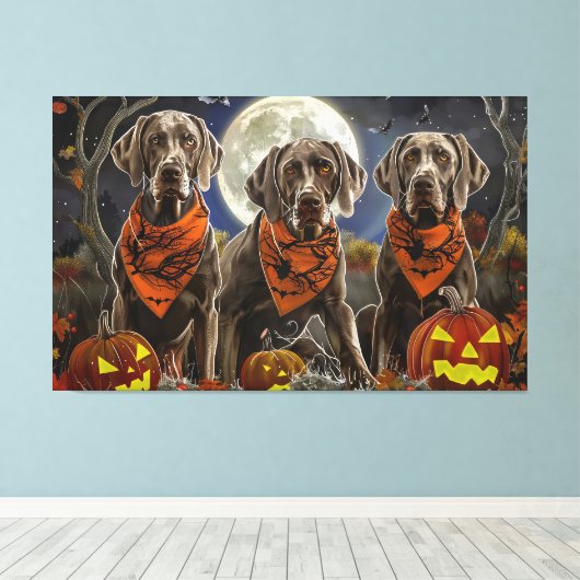 Weimaraner Halloween Spooky Canvas Afdruk (Insitu (Houten vloer))
