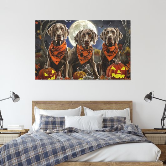 Weimaraner Halloween Spooky Canvas Afdruk (Insitu (Slaapkamer))