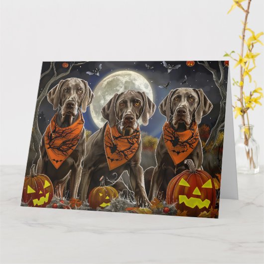 Weimaraner Halloween Spooky Kaart (Gele Bloem)