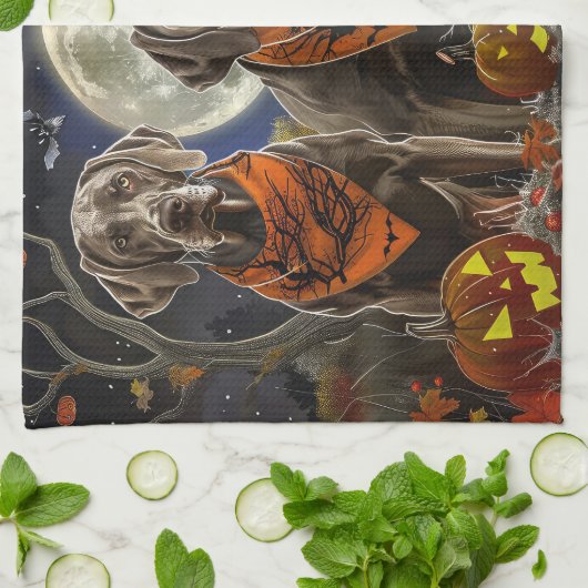 Weimaraner Halloween Spooky Theedoek (Gevouwen)