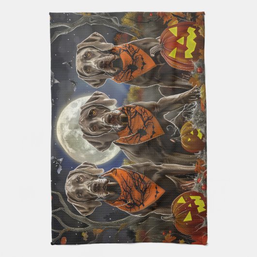 Weimaraner Halloween Spooky Theedoek (Verticaal)