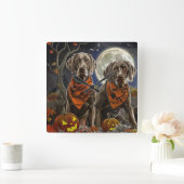 Weimaraner Halloween Spooky Vierkante Klok (Huis)