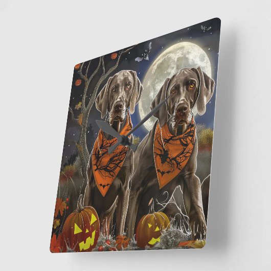 Weimaraner Halloween Spooky Vierkante Klok (Hoek)