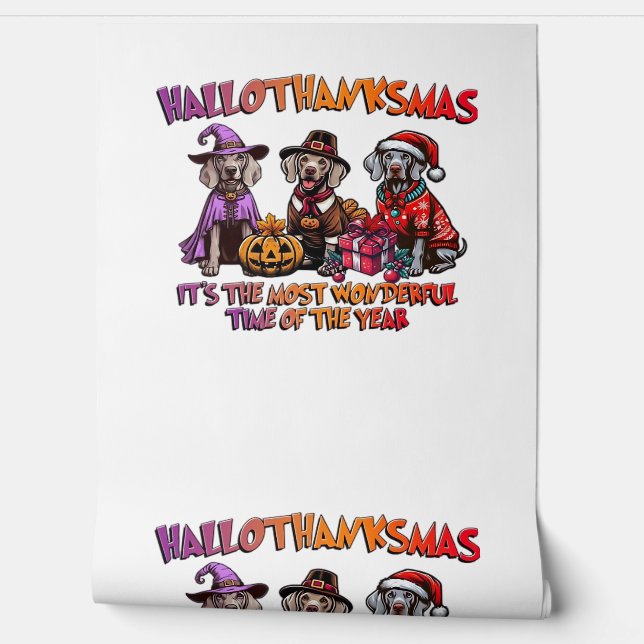 Weimaraner Halloween Thanksgiving Christmas Oversi Behang (Afrollen)