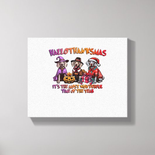 Weimaraner Halloween Thanksgiving Christmas Oversi Canvas Afdruk (Voorkant)