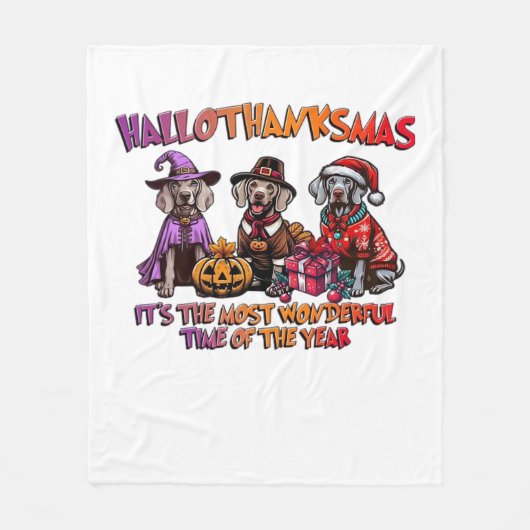 Weimaraner Halloween Thanksgiving Christmas Oversi Fleece Deken (Voorkant)