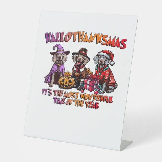 Weimaraner Halloween Thanksgiving Christmas Oversi Reclamebord Met Voetstuk (Voorkant)