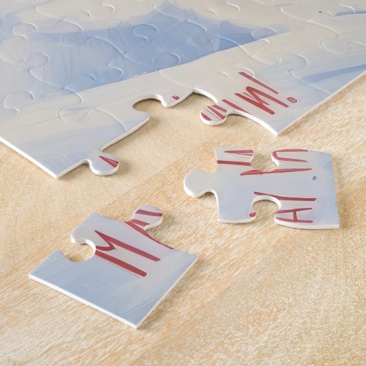 Weimaraner hardlopen in de sneeuw met kerst Pet Legpuzzel (Zijkant)