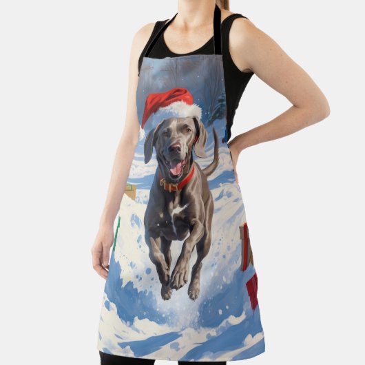 Weimaraner hardlopen in de sneeuw met kerst Pet Schort (Insitu)