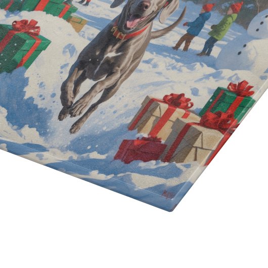 Weimaraner hardlopen in de sneeuw met kerst Pet Snijplank (Hoek)