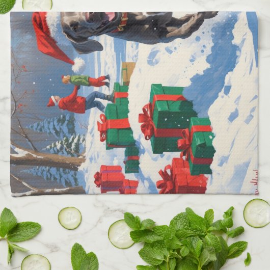 Weimaraner hardlopen in de sneeuw met kerst Pet Theedoek (Gevouwen)