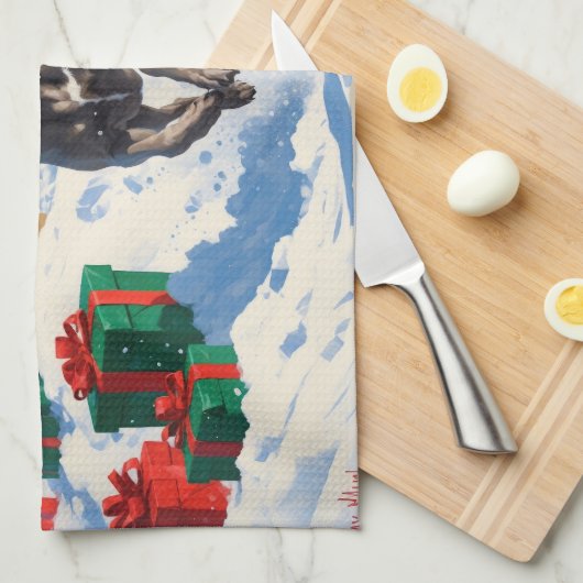 Weimaraner hardlopen in de sneeuw met kerst Pet Theedoek (Quarter Fold)