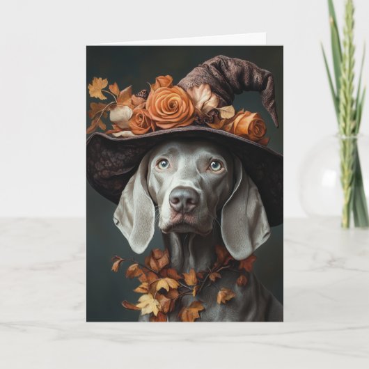 Weimaraner Heks Halloween Feestdagen Kaart (Voorkant)