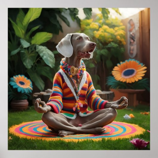 Weimaraner Hippie Meditatiesessie Zen Garden Poster (Voorkant)