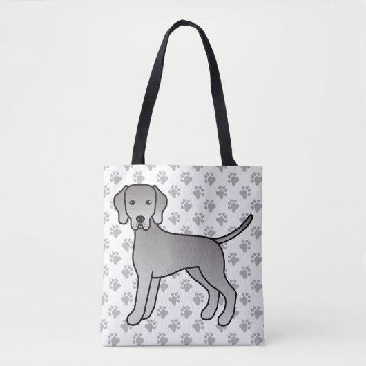 Weimaraner Hond Cute Cartoon Illustratie & Pootjes Tote Bag (Voorkant)
