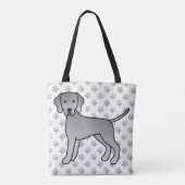 Weimaraner Hond Cute Cartoon Illustratie & Pootjes Tote Bag (Achterkant)