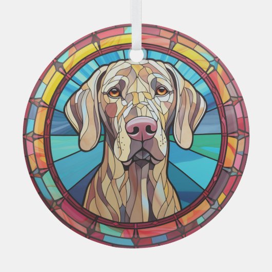 Weimaraner hond gekleurd glas ornament (Voorkant)