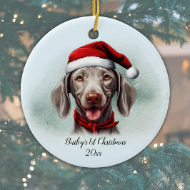 Weimaraner hond gepersonaliseerde eerste kerst keramisch ornament