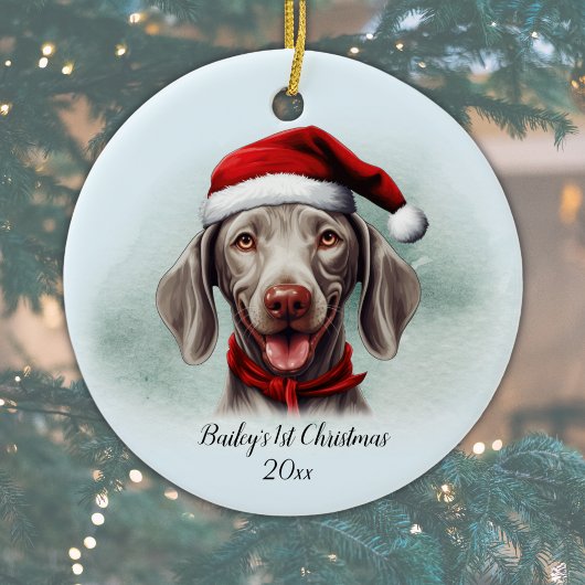 Weimaraner hond gepersonaliseerde eerste kerst keramisch ornament