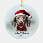 Weimaraner hond gepersonaliseerde eerste kerst keramisch ornament (Voorkant)