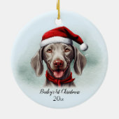 Weimaraner hond gepersonaliseerde eerste kerst keramisch ornament (Achterkant)