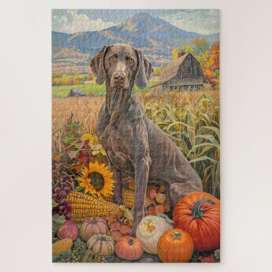 Weimaraner Hond Herfst Oogst Dankdag Legpuzzel (Verticaal)