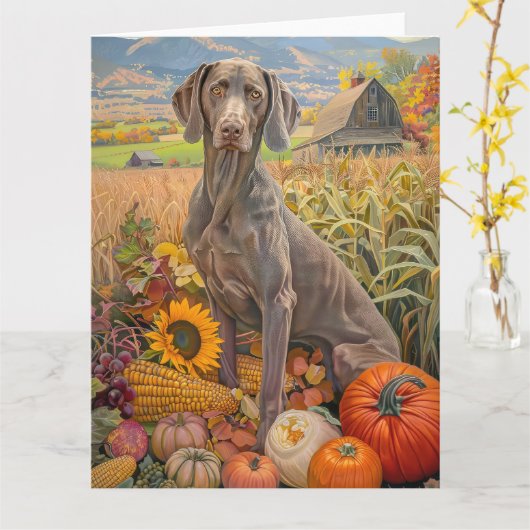 Weimaraner hond herfst oogst Thanksgiving Kaart (Gele Bloem)
