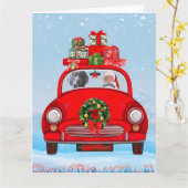 Weimaraner hond in auto met kerstman kaart (Gele Bloem)