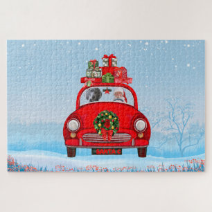 Weimaraner hond in auto met kerstman legpuzzel